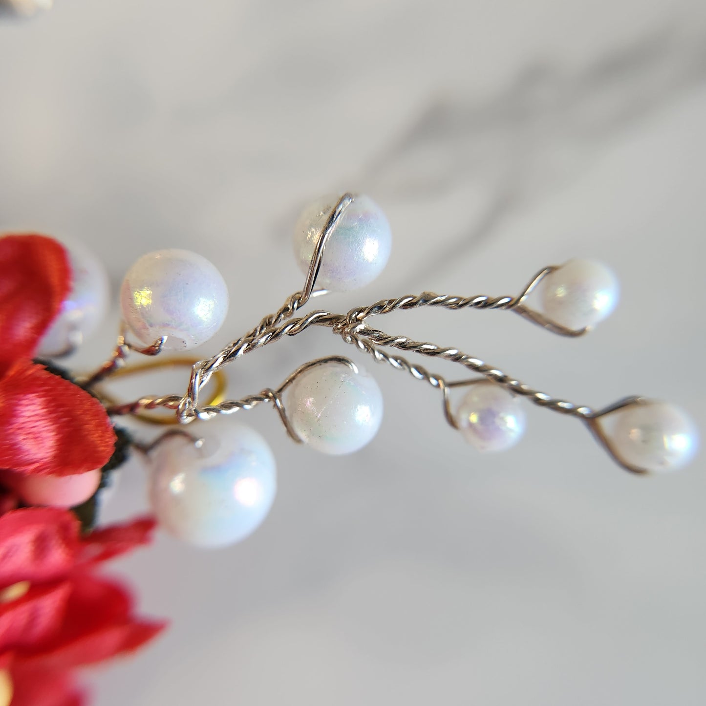 Hair Flare Women Artificial Pearl and Stone Round Flower Hair Accessories