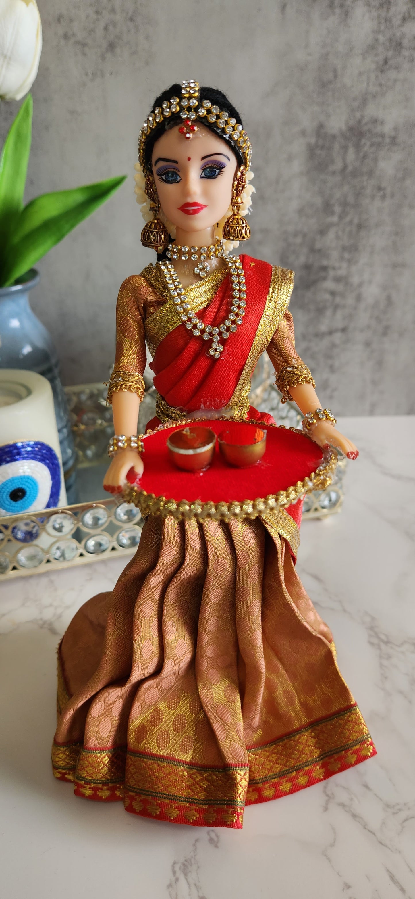 Indian Ethnic Dolls Holding Haldi Kumkum Tray