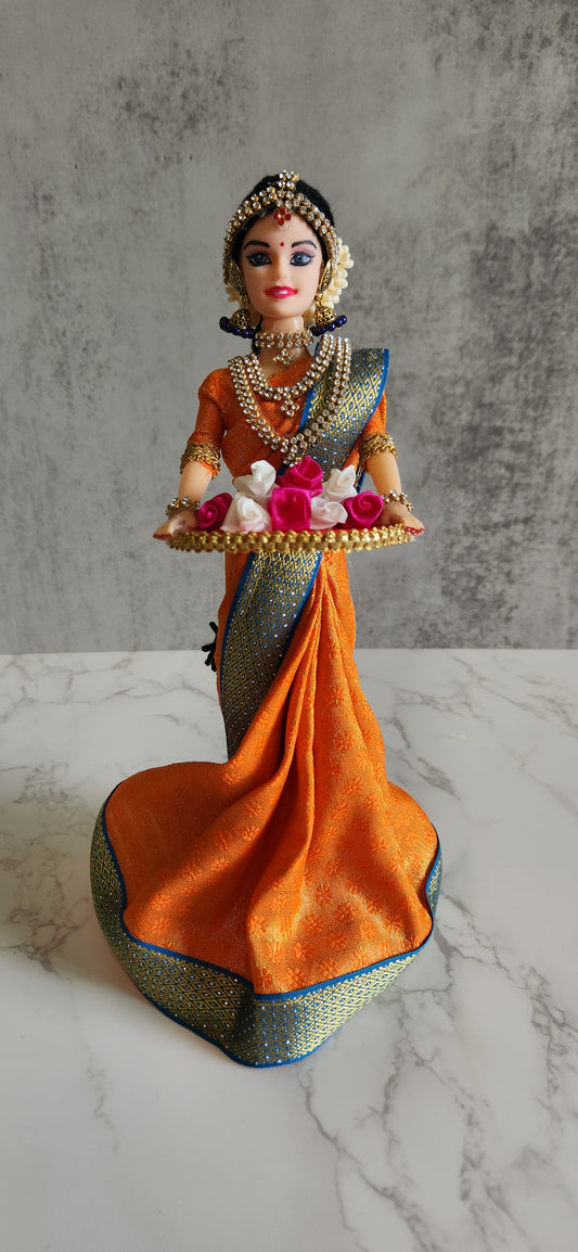 Indian Ethnic Doll holding Flowers Tray